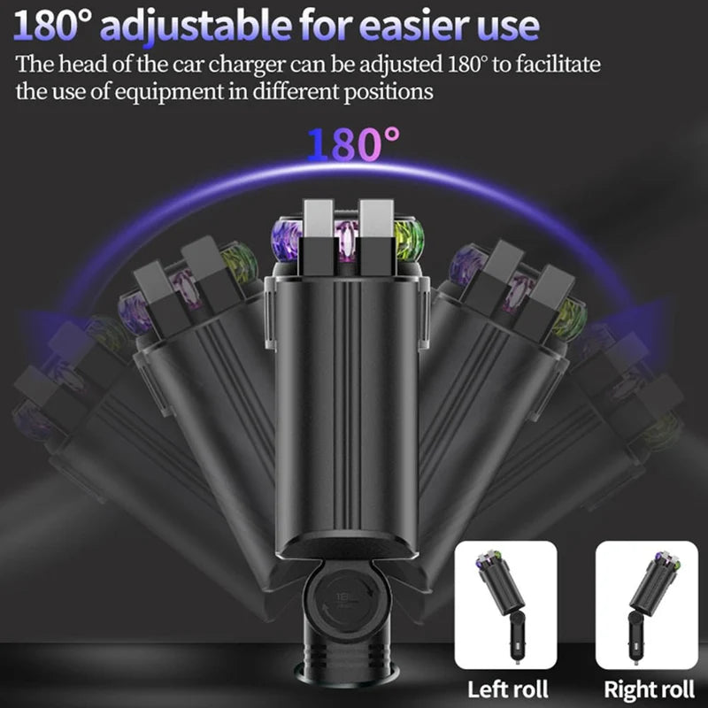 5-in-1 Car Charger with RGB LED Lights &amp; Perfume Diffuser – USB-C PD Fast Charging Adapter